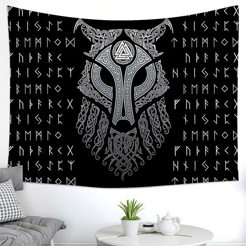 WorldNorse Celestial Fenrir Helm Rune Valknut Tapestry - image 1