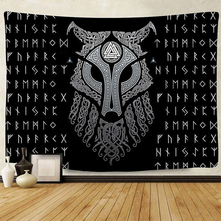 WorldNorse Celestial Fenrir Helm Rune Valknut Tapestry - Wolves - 180X320cm - image 0