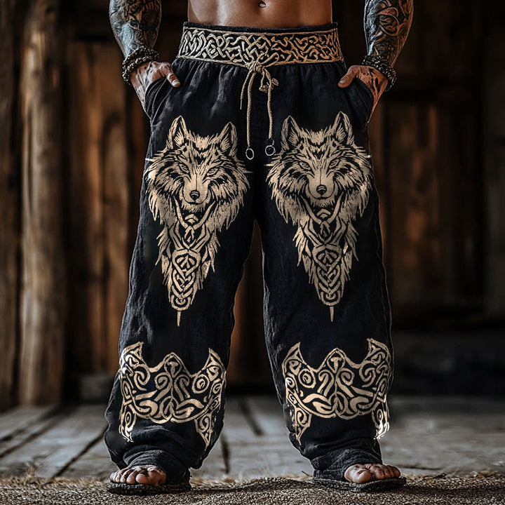 WorldNorse Viking Wolves Celtic Knot Linen Pants - US/UK/AU50，EU60 (5XL) - image 0