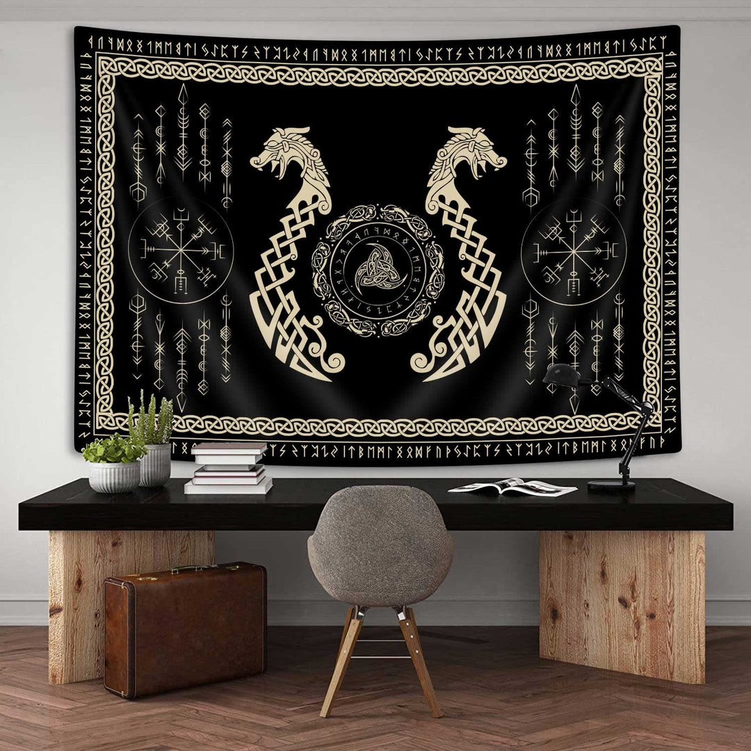 WorldNorse Norse Dragon Celtic Knot Triquetra Tapestry - Norse Dragon - 180X320cm - image 0