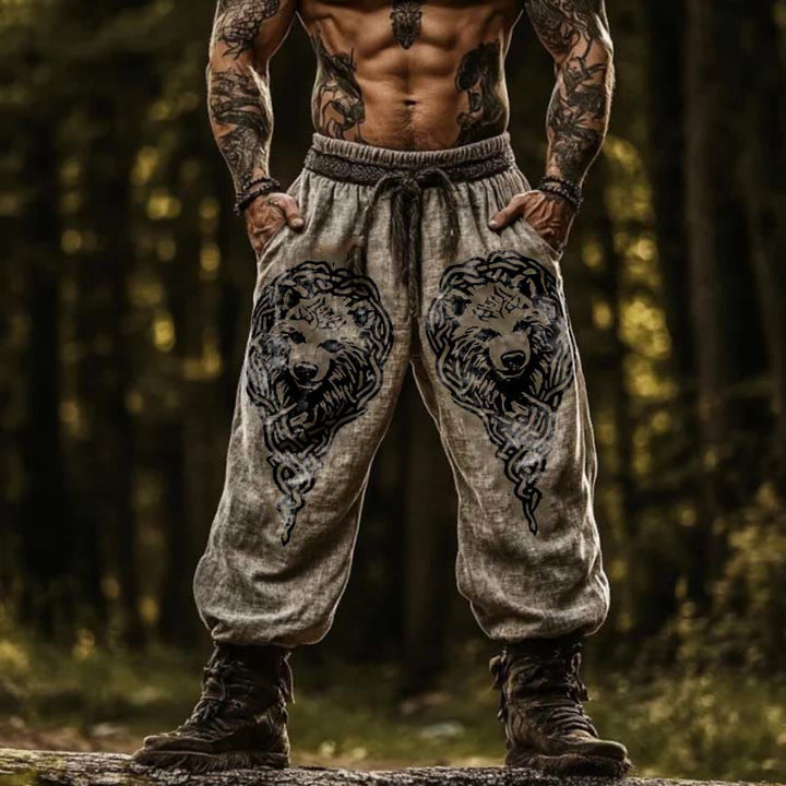 WorldNorse Viking Bear Celtic Knot Pattern Linen Pants - US/UK/AU50，EU60 (5XL) - image 0
