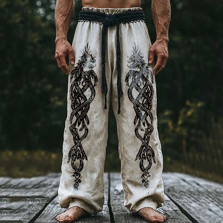 WorldNorse Viking Tribal Norse Dragon Linen Pants - US/UK/AU50，EU60 (5XL) - image 0