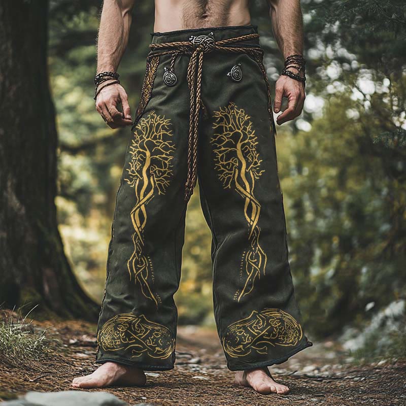 WorldNorse Gold Tree Of Life Celtic Knot Linen Pants - US/UK/AU50，EU60 (5XL) - image 0