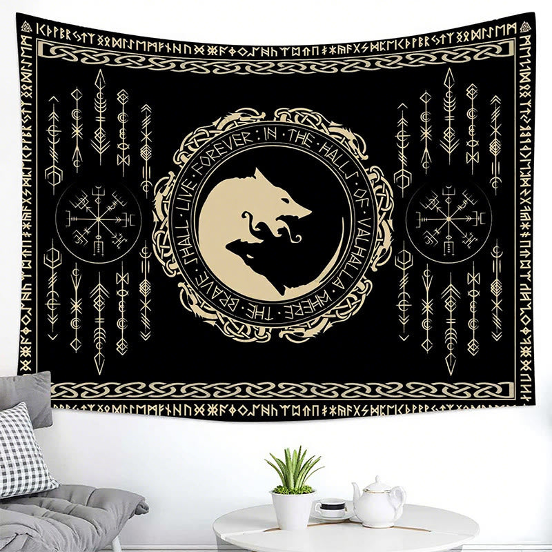 WorldNorse Mythology Wolf Vegvisir Celtic Knot Tapestry - image 1