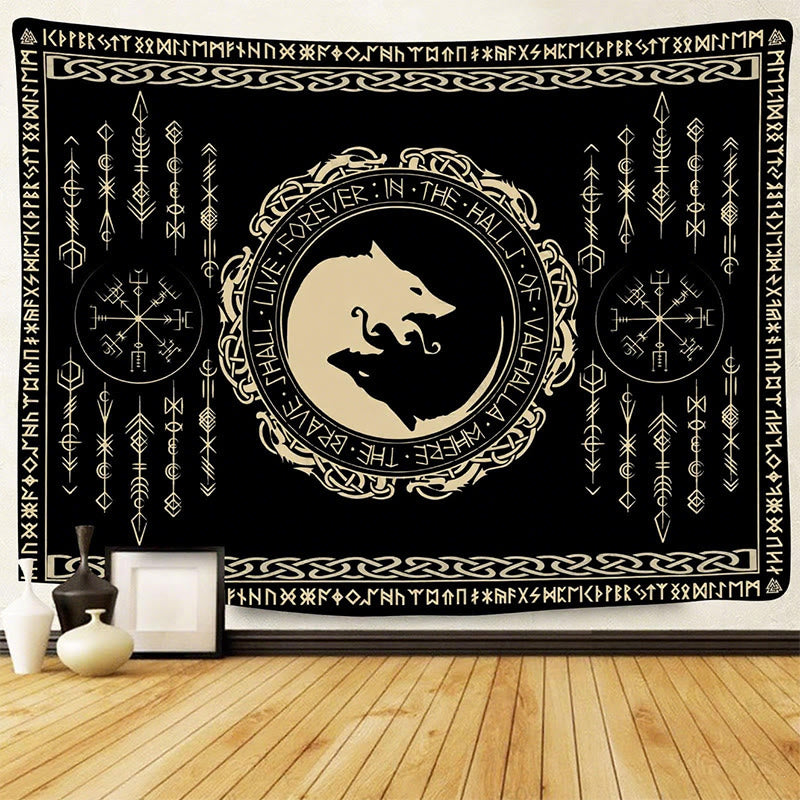 WorldNorse Mythology Wolf Vegvisir Celtic Knot Tapestry - Wolves - 180X320cm - image 0