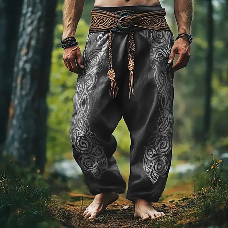 WorldNorse Viking Vintage Celtic Knot Pattern Linen Pants - Grey - US/UK/AU50，EU60 (5XL) - image 1