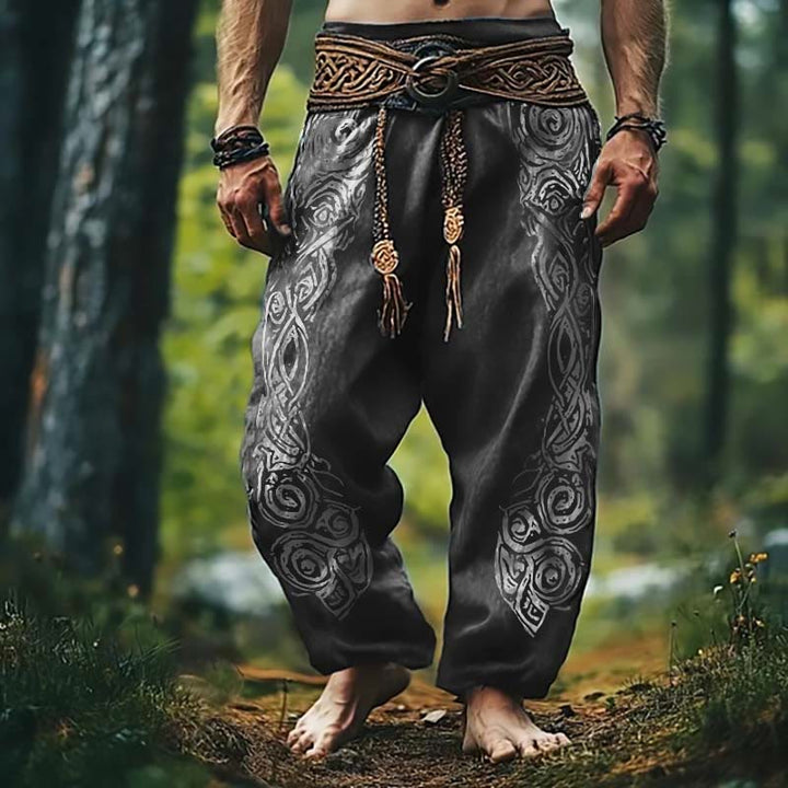 WorldNorse Viking Vintage Celtic Knot Pattern Linen Pants - Grey - US/UK/AU50，EU60 (5XL) - image 1