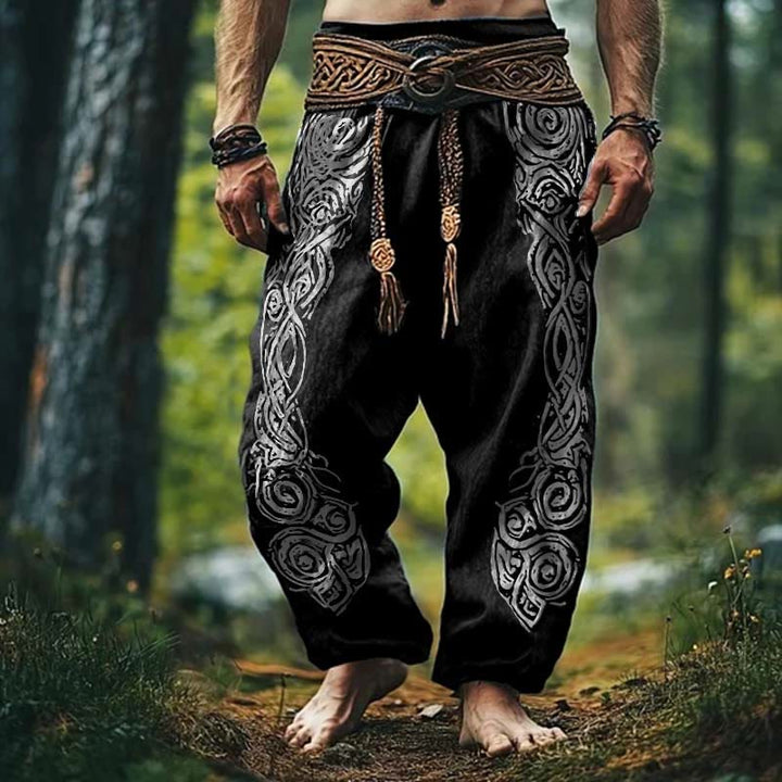 WorldNorse Viking Vintage Celtic Knot Pattern Linen Pants - Black - US/UK/AU50，EU60 (5XL) - image 2