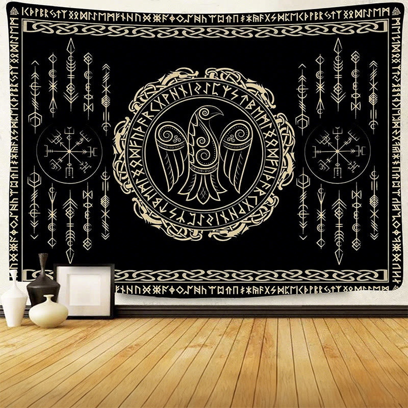 WorldNorse Raven Vegvisir Rune Pattern Tapestry - image 4