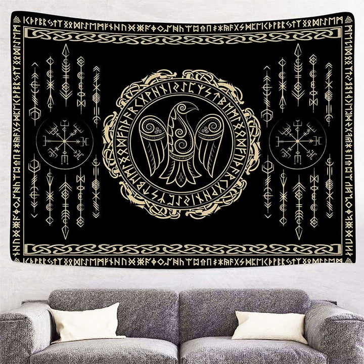 WorldNorse Raven Vegvisir Rune Pattern Tapestry - image 1