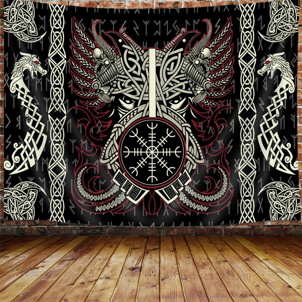 WorldNorse Dragon Helm Of Awe Triple Horn Of Odin Tapestry - image 1
