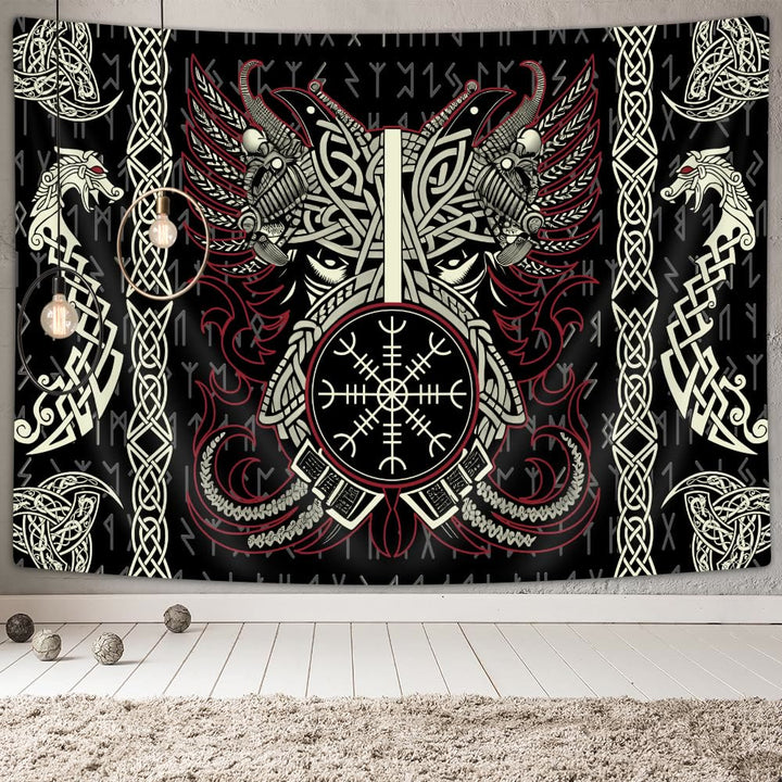 WorldNorse Dragon Helm Of Awe Triple Horn Of Odin Tapestry - image 2
