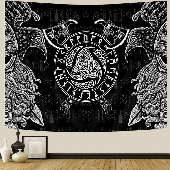 WorldNorse Viking Axe Raven Triple Horn Of Odin Tapestry - Raven - 180X320cm - image 0