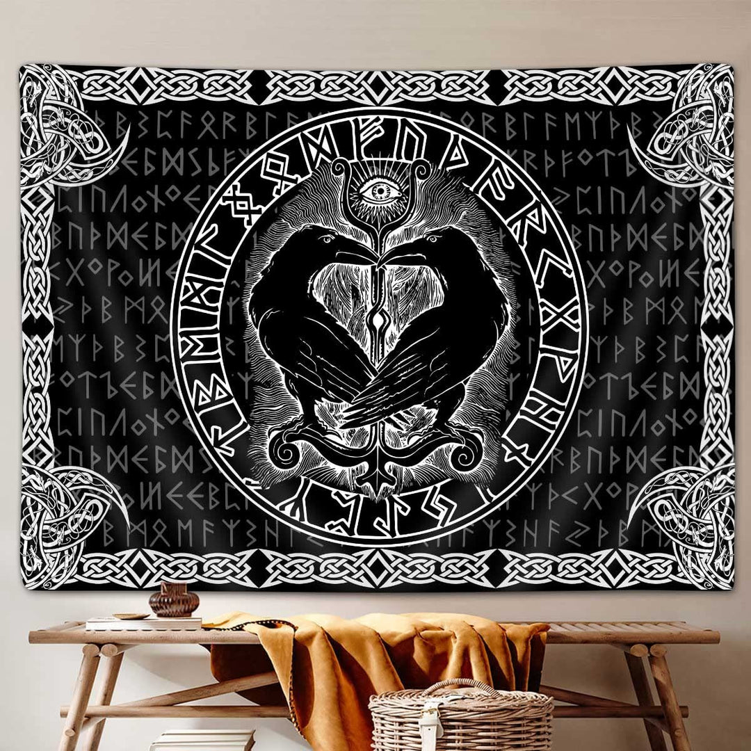 WorldNorse Ravens Heart Shape Omniscient Eye Tapestry - Raven - 180X320cm - image 0