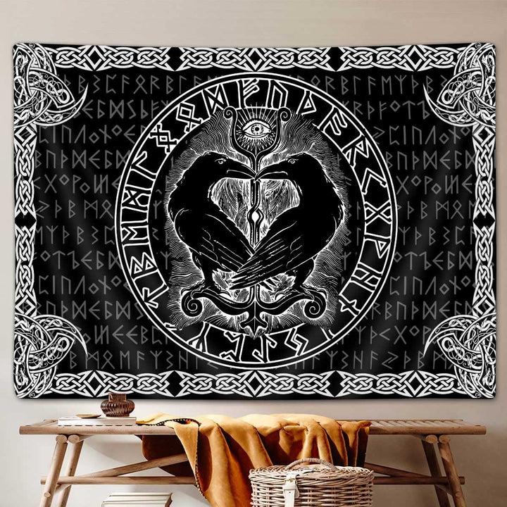 WorldNorse Ravens Heart Shape Omniscient Eye Tapestry - Raven - 180X320cm - image 0