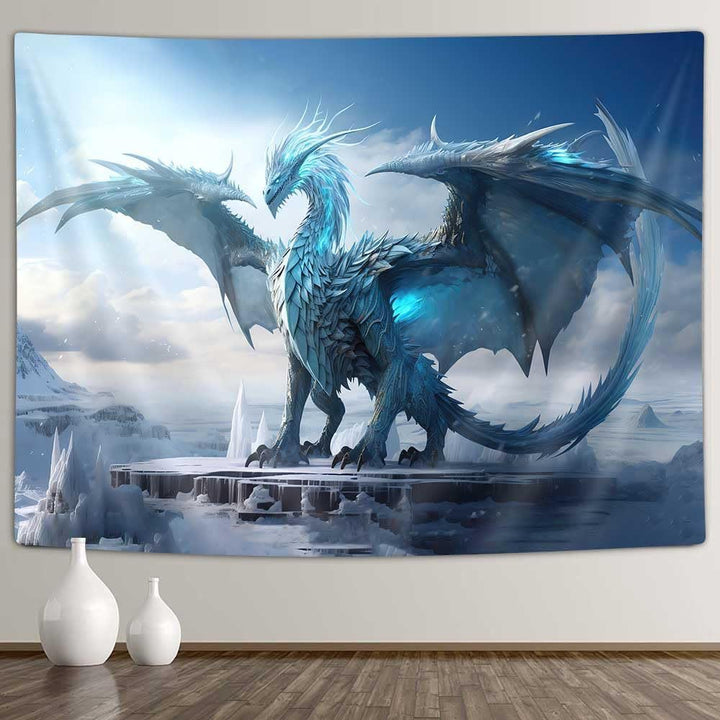 WorldNorse Majestic Ice Dragon Snow Regions Tapestry - image 1