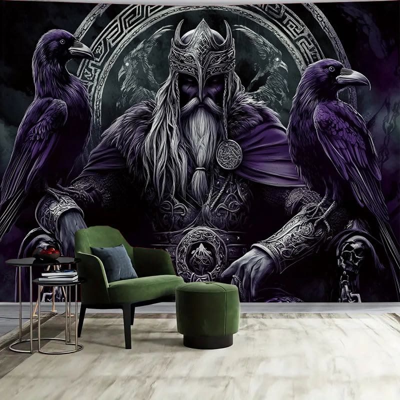 WorldNorse Gothic Purple Ravens Knight Tapestry - Raven - 180X320cm - image 0