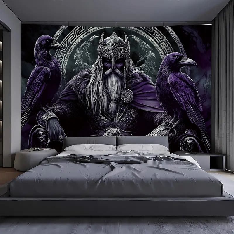 WorldNorse Gothic Purple Ravens Knight Tapestry - image 1