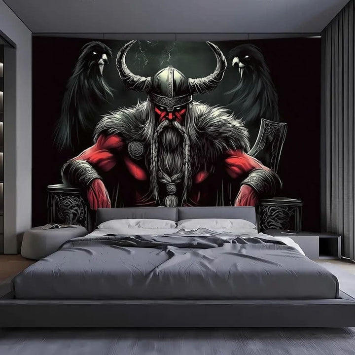 WorldNorse Dark Ravens Horned Helmet Viking Chieftain Tapestry - image 4