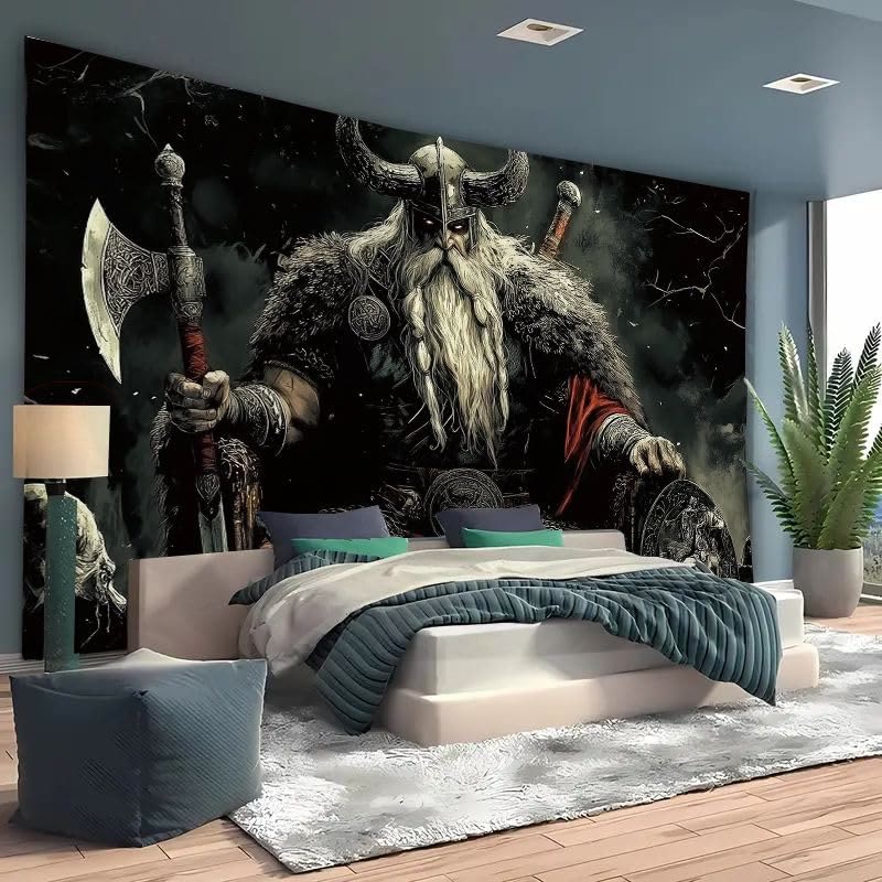 WorldNorse Norse Weapon Warrior Holding A Shield Tapestry - image 1