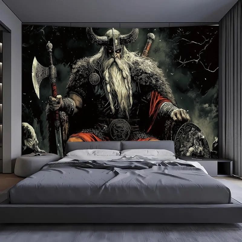 WorldNorse Norse Weapon Warrior Holding A Shield Tapestry - image 2