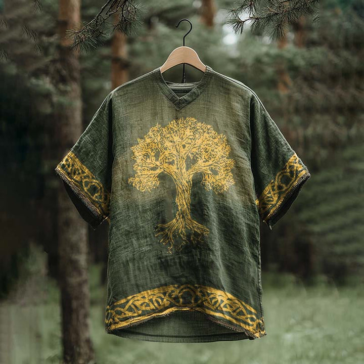 WorldNorse Men's Viking Yggdrasil Celtic Knot Linen V-neck T Shirt - US/UK/AU50，EU60 (5XL) - image 0