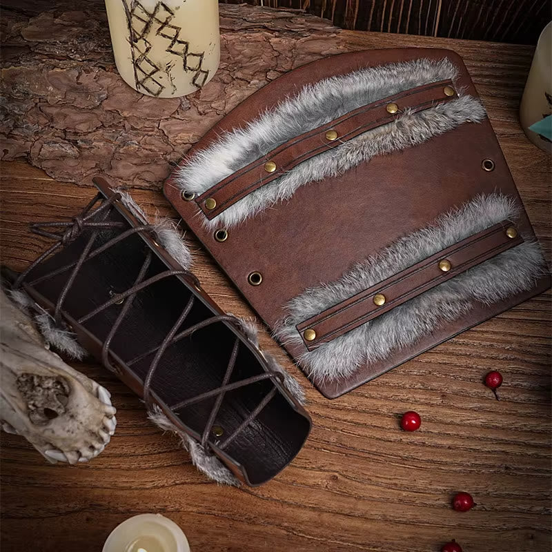 WorldNorse Medieval Retro Vegvisir Fur Arm Bracers - image 1