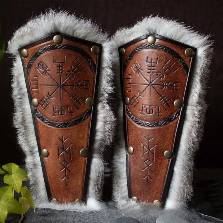 WorldNorse Medieval Retro Vegvisir Fur Arm Bracers - Brown - image 0