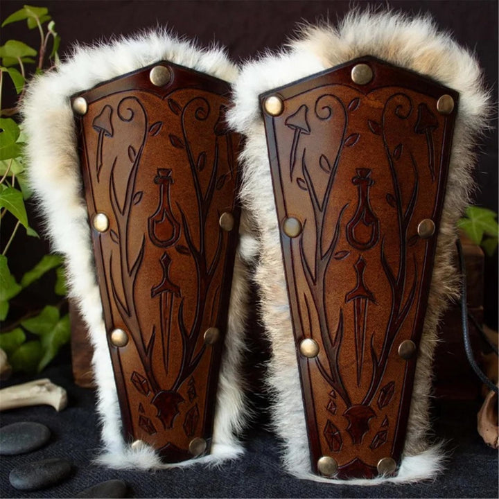 WorldNorse Floral Sword Embossed Pattern Arm Bracers - Dark Brown - image 6
