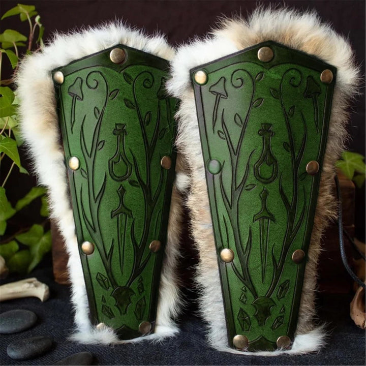 WorldNorse Floral Sword Embossed Pattern Arm Bracers - Green - image 5