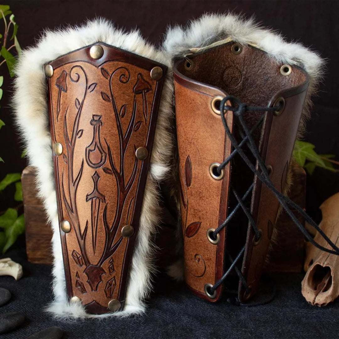 WorldNorse Floral Sword Embossed Pattern Arm Bracers - Brown - image 0