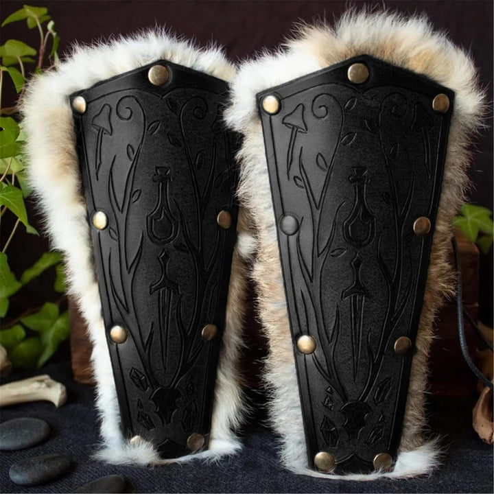 WorldNorse Floral Sword Embossed Pattern Arm Bracers - Black - image 3