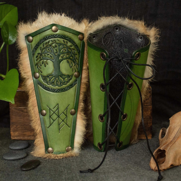 WorldNorse Yggdrasil Valhalla Shield Knot Pattern Arm Bracers - Green - image 0