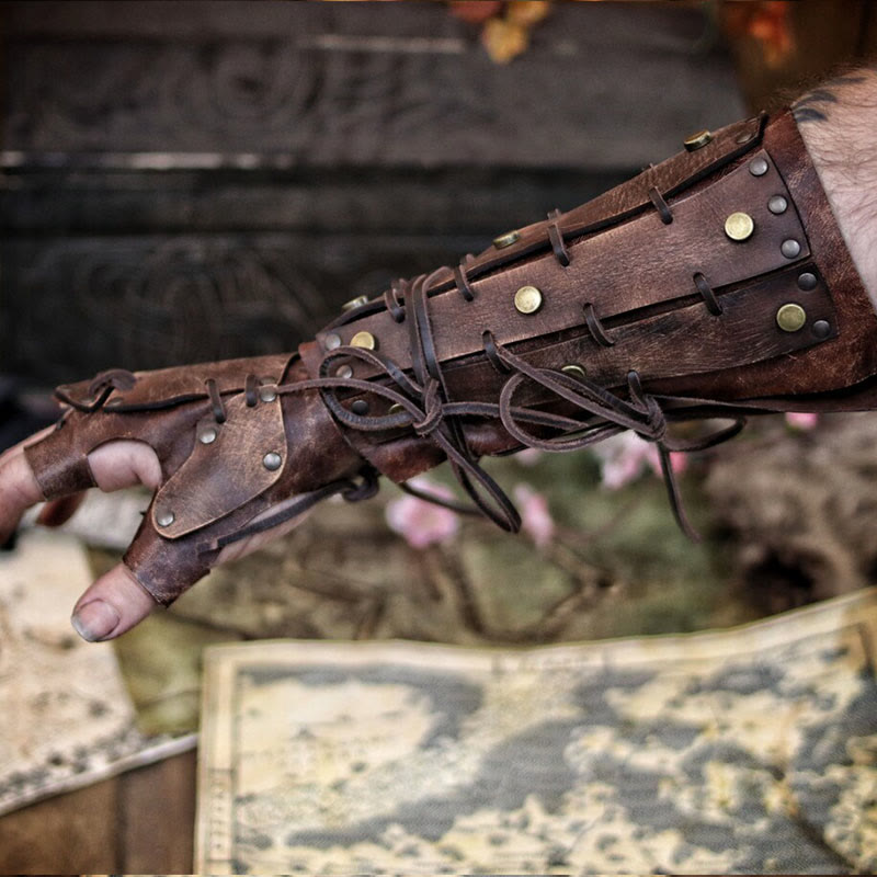 WorldNorse Rivets Lace Up Finger Covering Arm Bracers - image 1