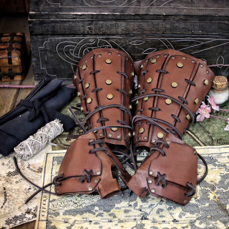 WorldNorse Rivets Lace Up Finger Covering Arm Bracers - image 8