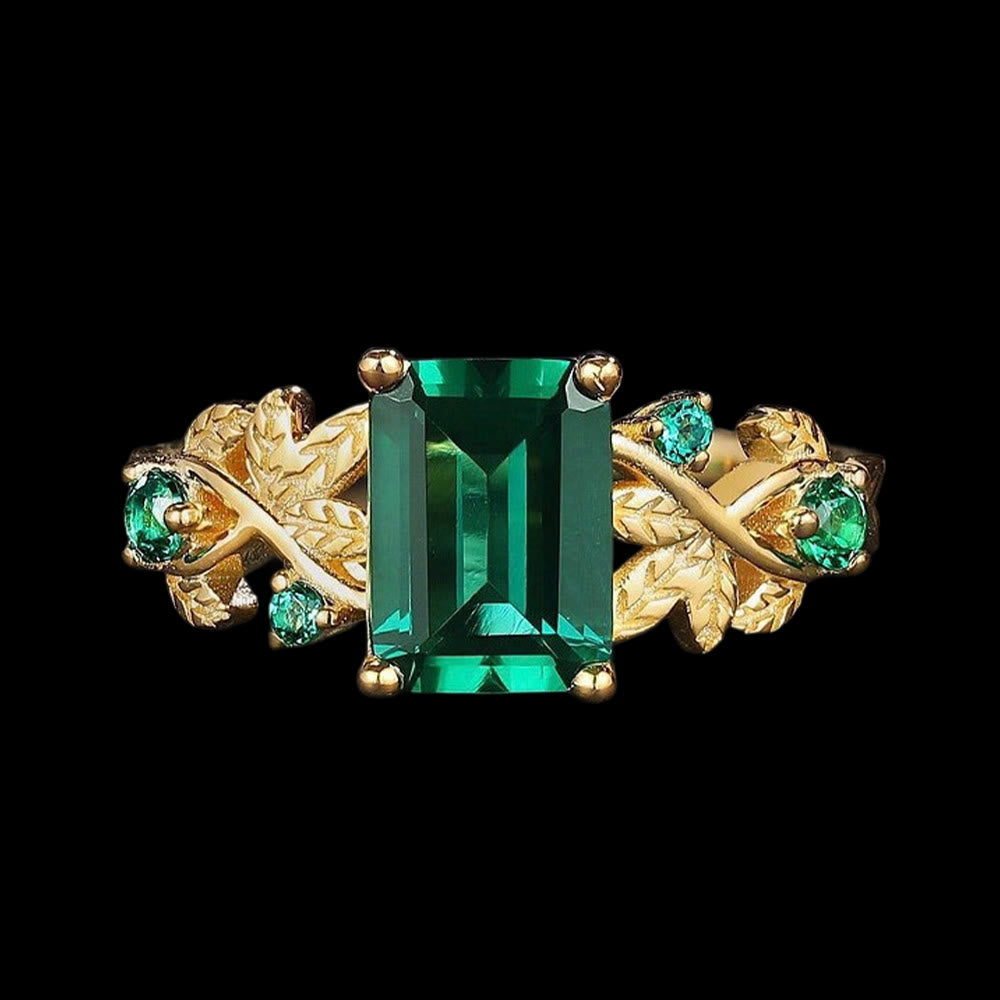 FREE Today: Gold Leaf Vine Emerald Yggdrasil Ring - US 10 - image 0