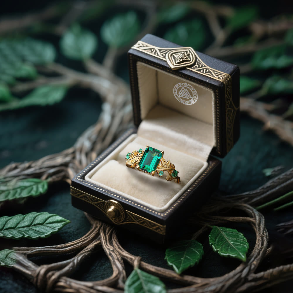 WorldNorse Gold Leaf Vine Emerald Yggdrasil Ring - image 4