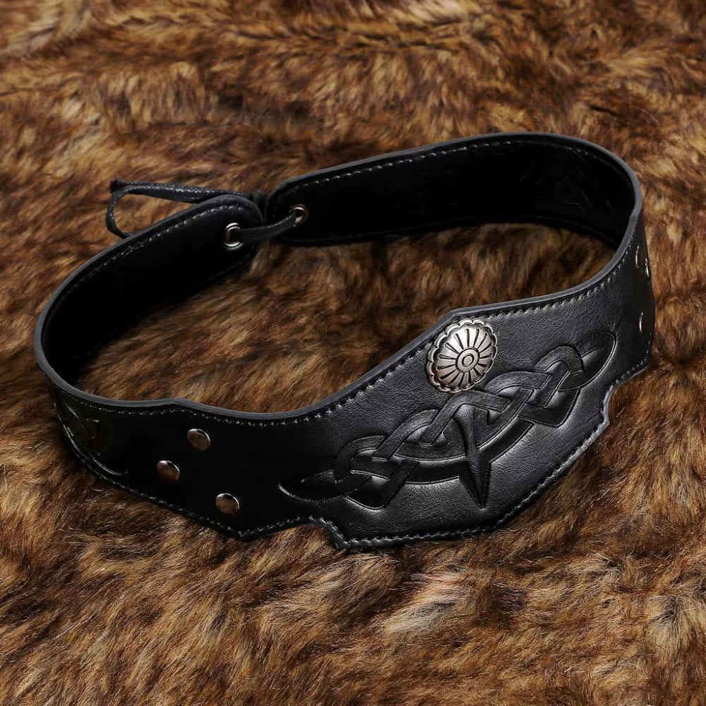 WorldNorse Medieval Renaissance Celtic Knot Leather Headband - Black - image 1