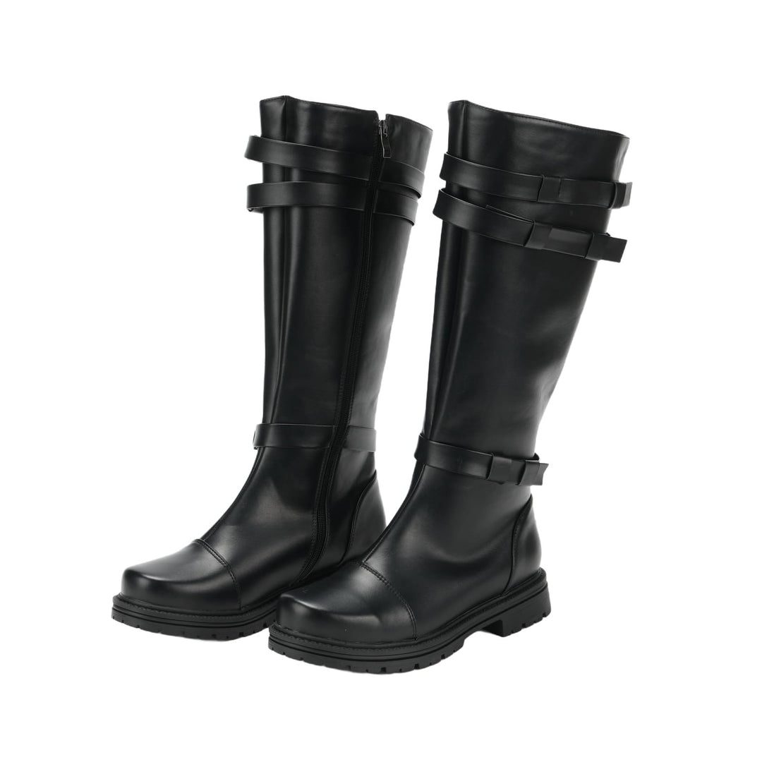WorldNorse Classic Buckle Strap Knee High Boots - Black - US 13 - image 0