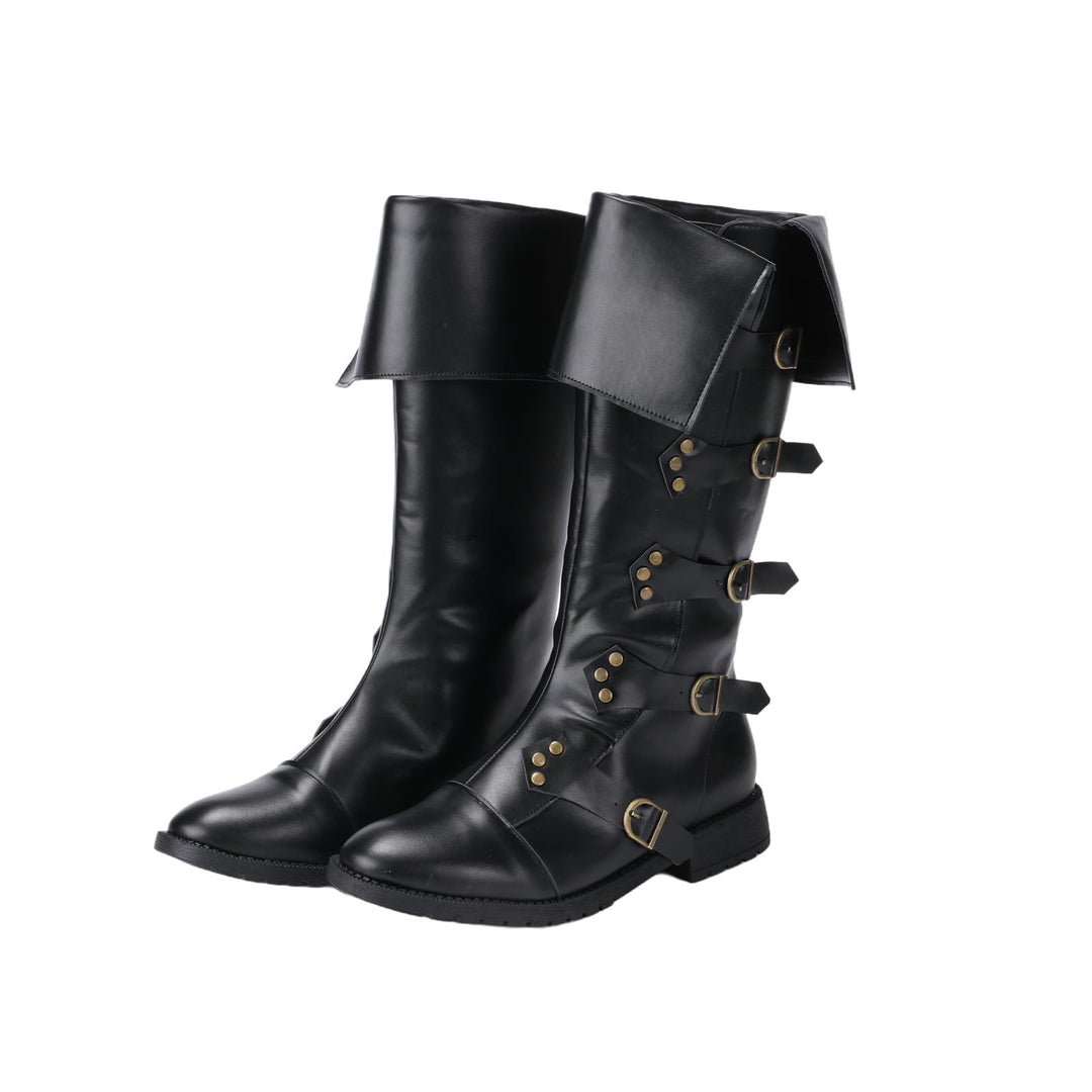 WorldNorse Steampunk Buckle Detailed Fold Over Boots - Black - US 13 - image 0