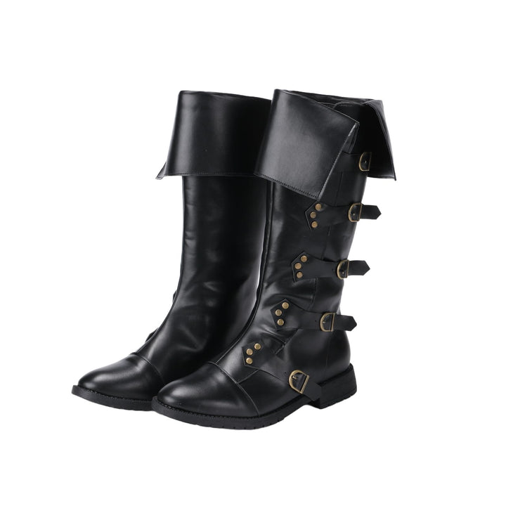 WorldNorse Steampunk Buckle Detailed Fold Over Boots - Black - US 13 - image 0