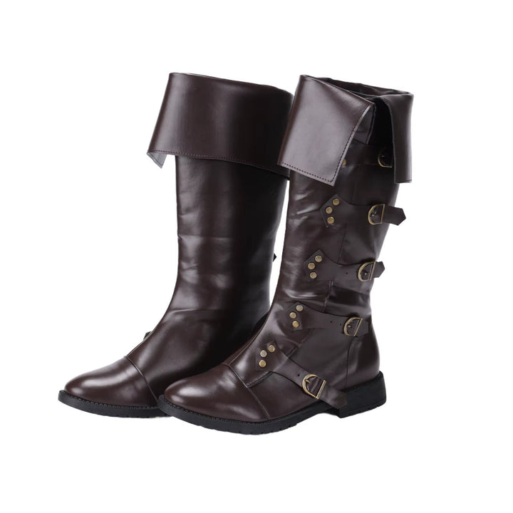 WorldNorse Steampunk Buckle Detailed Fold Over Boots - Dark Brown - US 13 - image 3