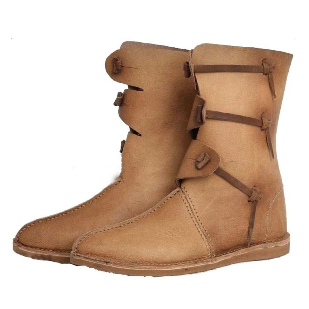 WorldNorse Rustic Leather Pull On Boots - Khaki - US 13 - image 2