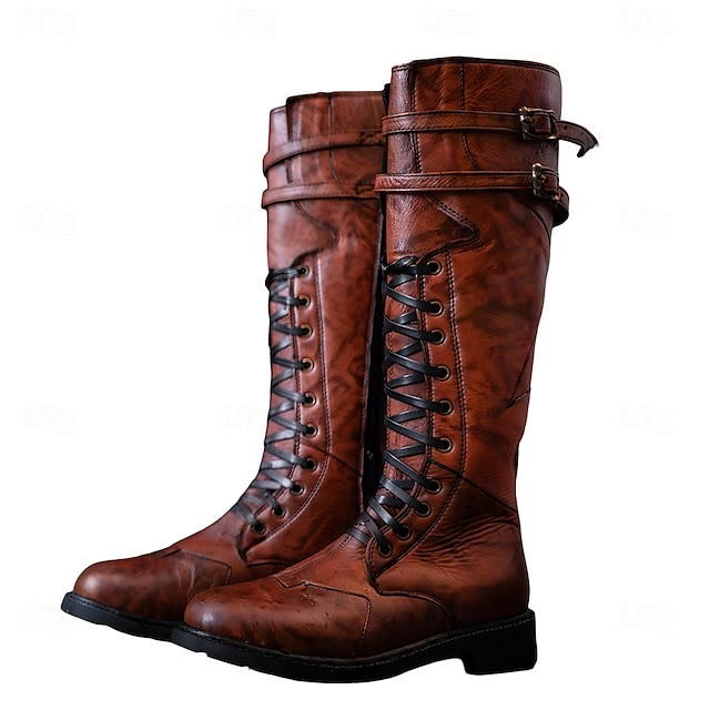 WorldNorse Rugged Buckled Lace Up Tall Boots - Reddish Brown - 49 - image 0