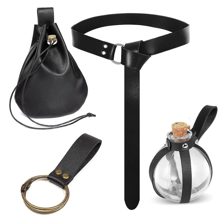 WorldNorse Medieval Leather Strapped Potion Flask Bag & Belt - image 8