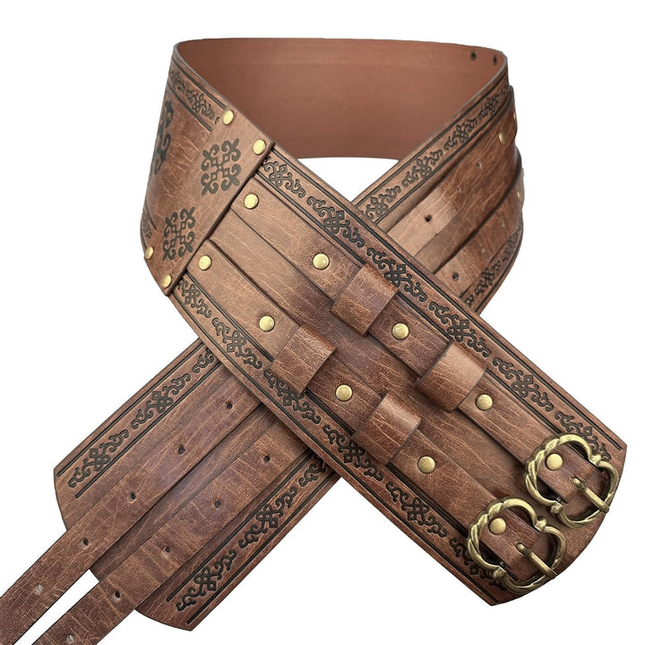 WorldNorse Medieval Engraved Double Buckle Belt - Light Brown - image 6