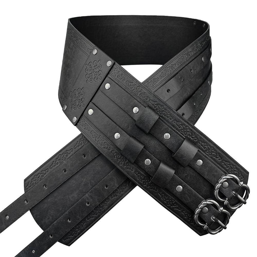 WorldNorse Medieval Engraved Double Buckle Belt - Black - image 1