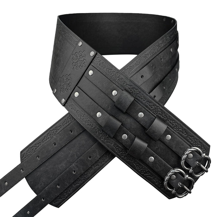 WorldNorse Medieval Engraved Double Buckle Belt - Black - image 1