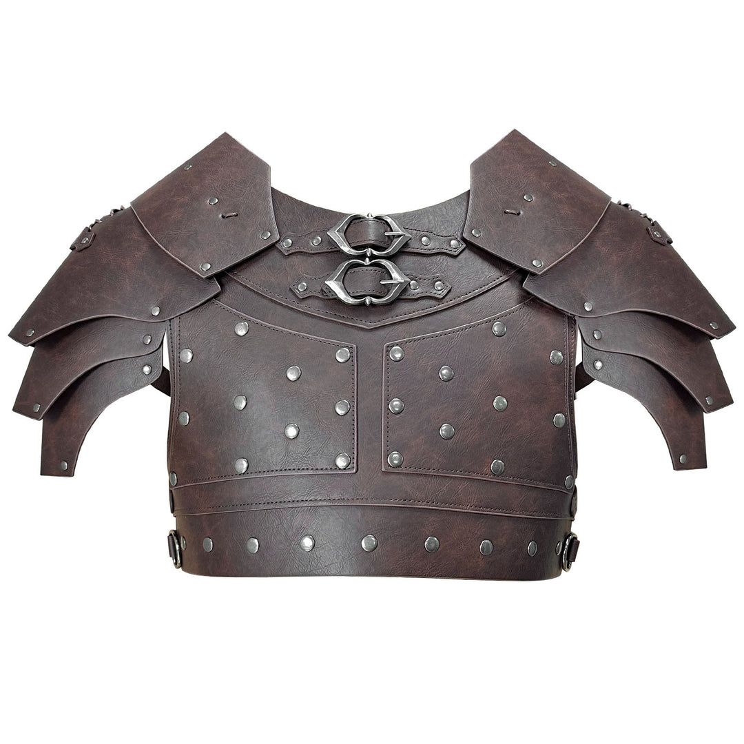 WorldNorse Medieval Double Buckle Pauldron  - Brown - image 0