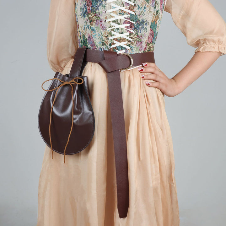 WorldNorse Closure Double Ring Buckle Drawstring Bag & Belt - Belt+Bag - Brown - image 0
